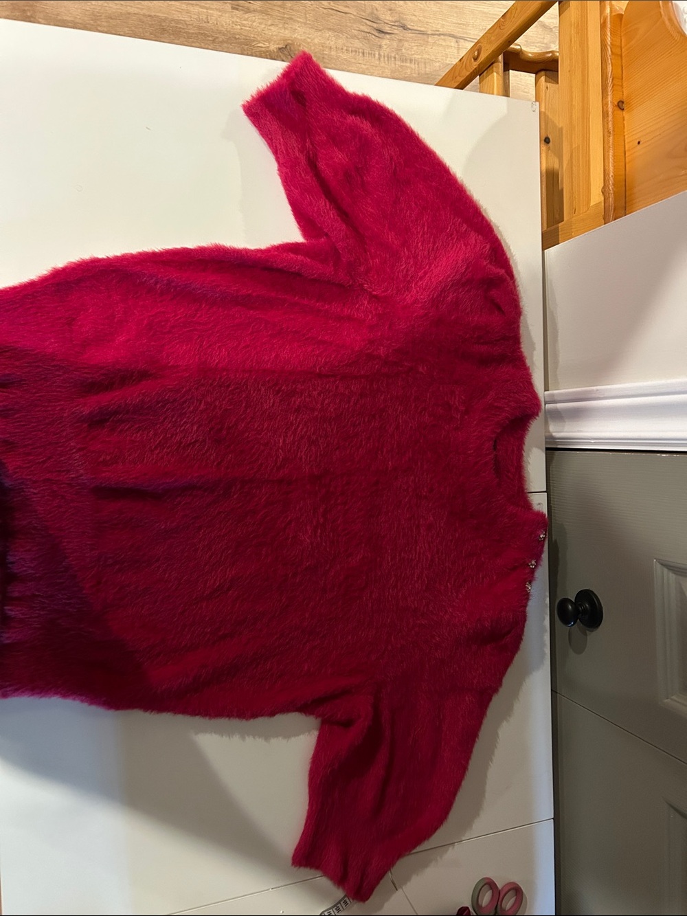 RW&CO. Fuzzy Crew Neck Sweater in Rich Raspberry
